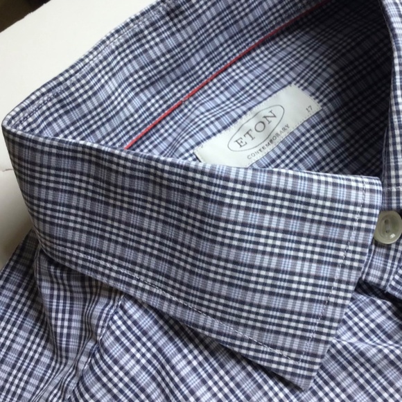 ETON contemporary light blue & grey checkered cotton shirt Sz 17 made in Europe - Picture 1 of 9